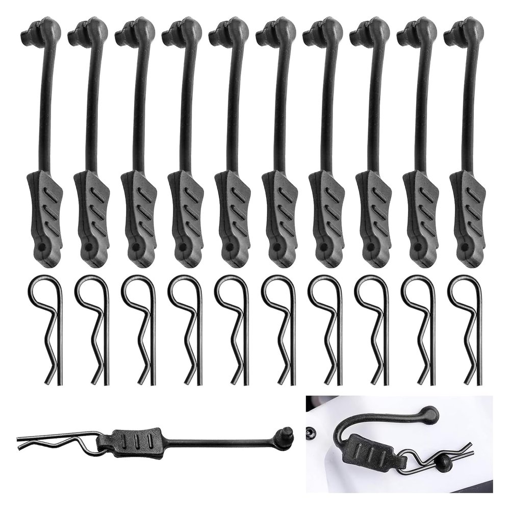 20pcs HobbyPark Universal 1/16 1/18 RC Car Body Clips and Pull Tabs Retainer Small R Pins for SCX24 TRX-4M RC Vehicles Truck Shell Parts Replacement Black