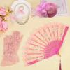 5pcs Tea Party Supplies Kit - Tea Party Hat, Princess Pearl Necklace, Bracelet, Folding Fan & Gloves for Girls Toddler Birthday Dress Up Party Favors Decor (B) view 4