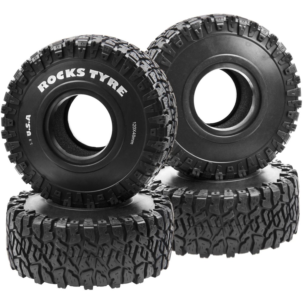 ShareGoo RC 1.9 Crawler Tires 1.9 inch Rubber Mud Tyre Tires OD 120mm Compatible with Axial SCX10 90046 AXI03007 Tamiya CC01 Redcat Gen8 RC4WD 1/10 RC Crawler 1.9 Beadlock Wheel Rims