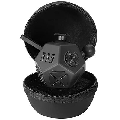 PILPOC theFube Fidget Cube with 12 Sides - Handy Anxiety Toys for Kids and Adults - Fidget Dice for Stress Relief & Focus - Anti Stress Cube for ADHD, ADD, with Carry Case Black