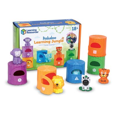 Learning Resources Peekaboo Learning Jungle Toddler - 10 Pieces, Ages 18 Months + , Toddler Montessori Toys, Stacking Shape, Sorting and Matching Skill, Educational Games
