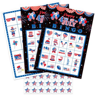 Liliful 35 Pcs 4th of July Bingo Game Cards 24 Players Patriotic Bingo Cards Independence Day Game for July 4th Party Card Games School Classroom Games Patriotic Party Favors Supplies(Classic)