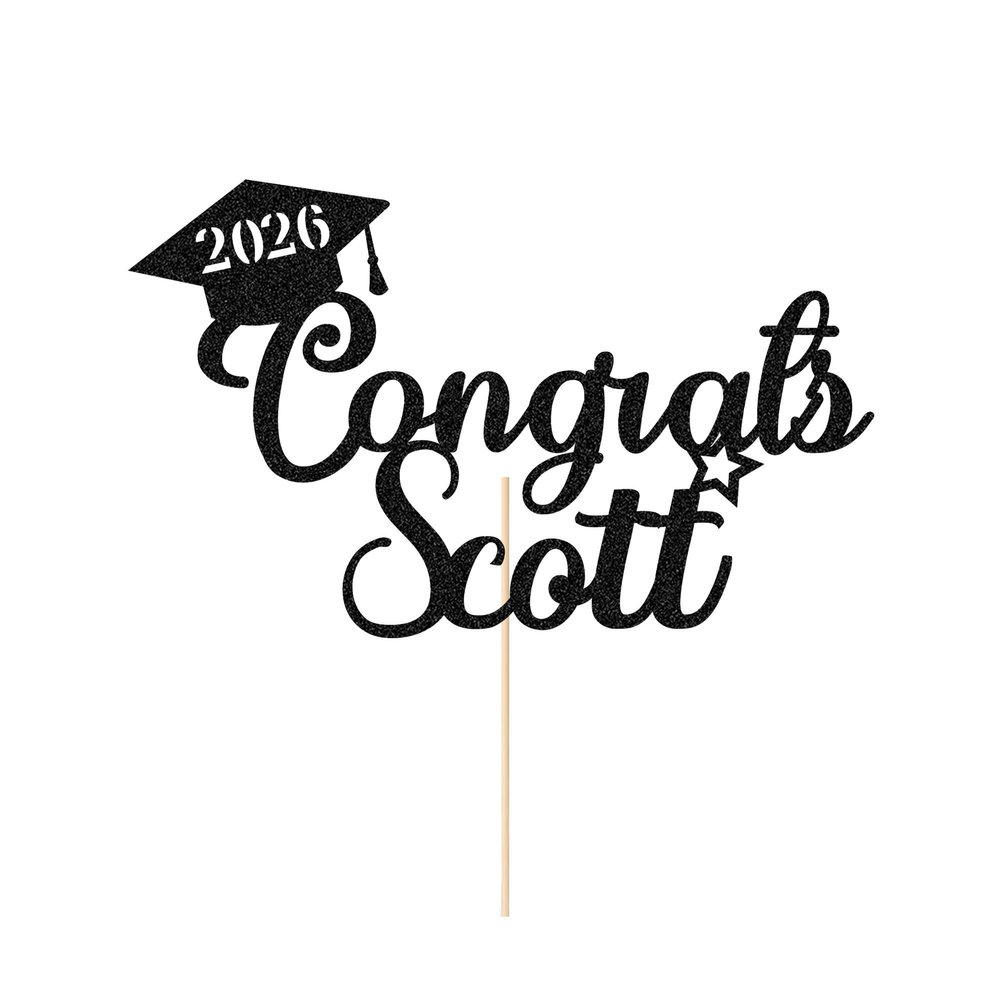 Graduation Cake Topper Personalized Congrats Graduation Cake Topper Class of 2026 Cake Topper Gift Graduation Finish School Glitter Graduate Party Cake Decor with Any Name(Black)