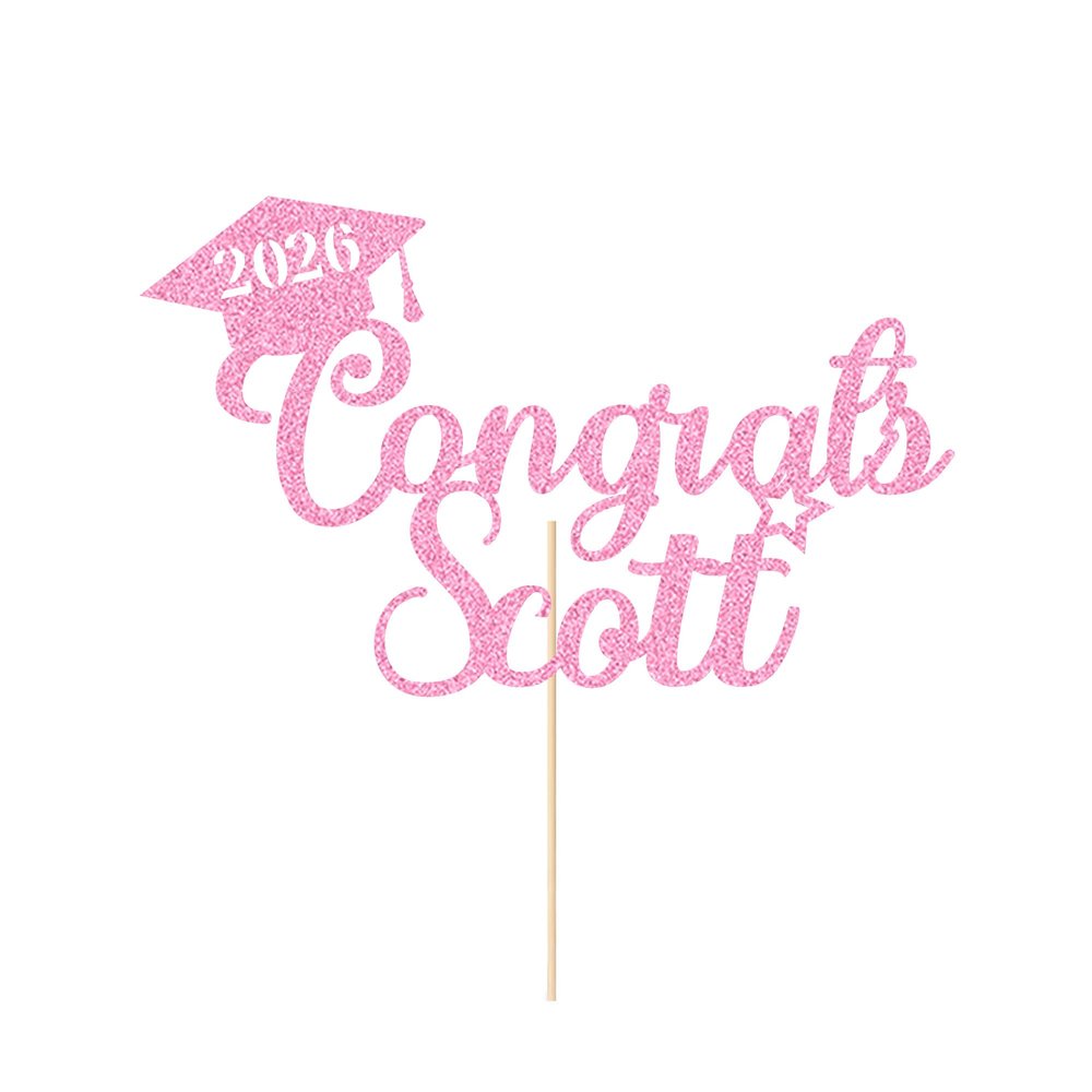 Graduation Cake Topper Personalized Congrats Graduation Cake Topper Class of 2026 Cake Topper Gift Graduation Finish School Glitter Graduate Party Cake Decor with Any Name(Baby Pink)