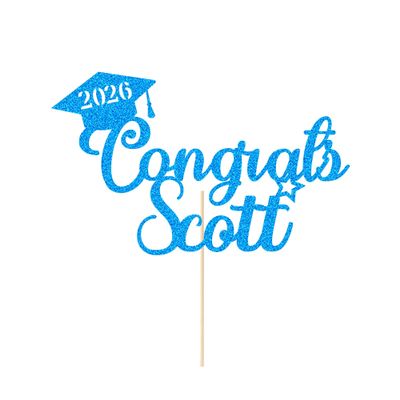 Graduation Cake Topper Personalized Congrats Graduation Cake Topper Class of 2026 Cake Topper Gift Graduation Finish School Glitter Graduate Party Cake Decor with Any Name(Blue)