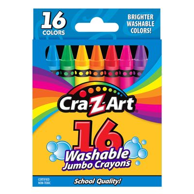 Cra-Z-Art Jumbo Washable Crayons, Assorted Colors, Pack of 16 Crayons