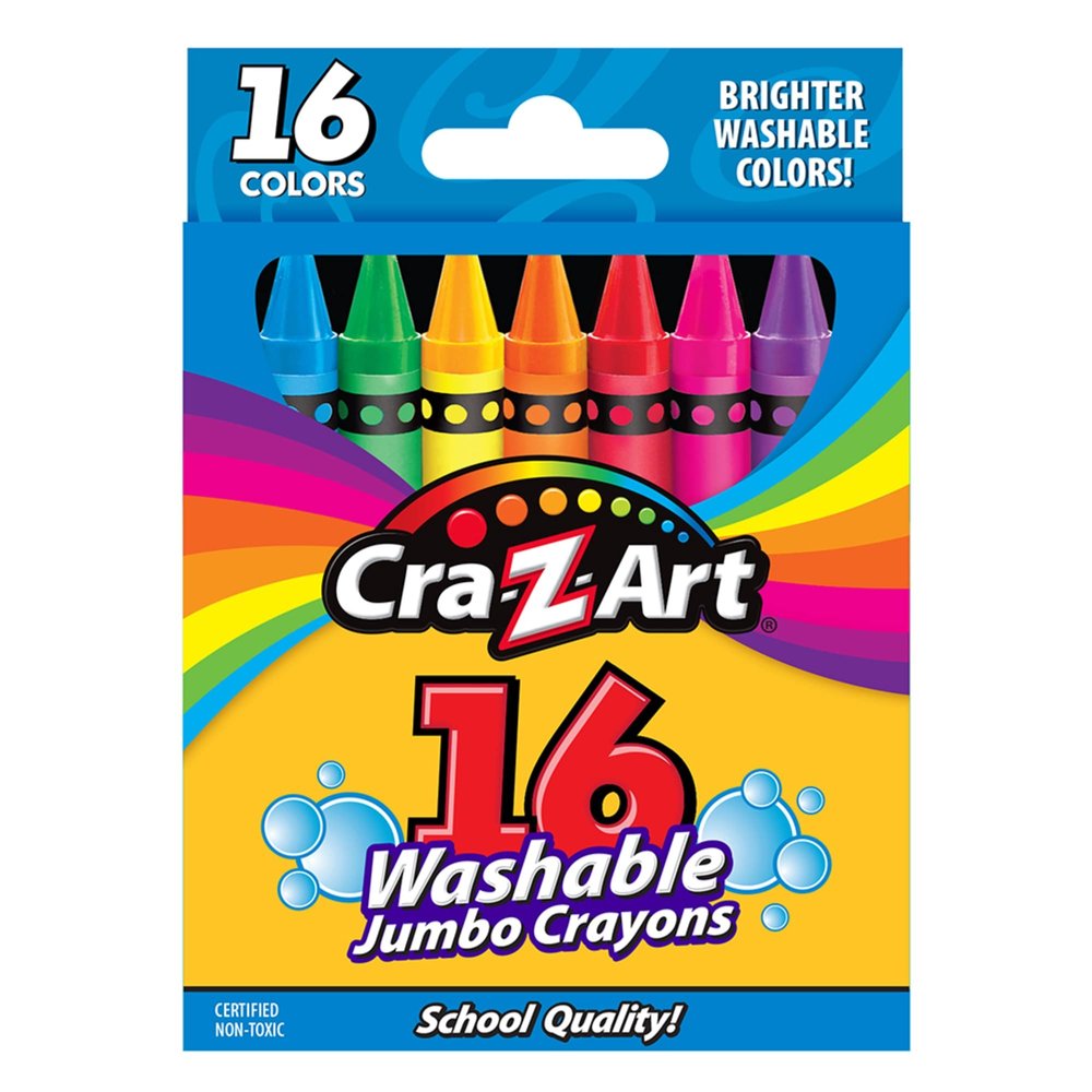 Cra-Z-Art Jumbo Washable Crayons, Assorted Colors, Pack of 16 Crayons