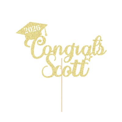 Graduation Cake Topper Personalized Congrats Graduation Cake Topper Class of 2026 Cake Topper Gift Graduation Finish School Glitter Graduate Party Cake Decor with Any Name(Champagne Gold)