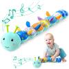 Awotoy Baby Toys 0 to 12 Months, Musical Stuffed Animal Activity Soft Toy with Multi-Sensory Crinkle, Rattle and Textures, Infant Tummy Time Toys for Newborn Boys Girls, Caterpillar, Blue view 1