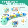 Awotoy Baby Toys 0 to 12 Months, Musical Stuffed Animal Activity Soft Toy with Multi-Sensory Crinkle, Rattle and Textures, Infant Tummy Time Toys for Newborn Boys Girls, Caterpillar, Blue view 3