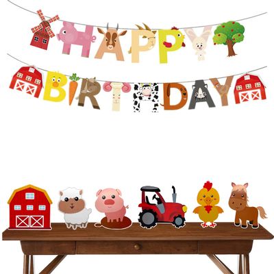 7 Pcs Themed Party Supplies - Indoor/Outdoor Farm Animal 3D Table Decoration, Includes Farm Animals Centerpieces & Birthday Banner
