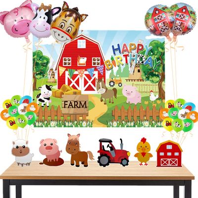 36 Pcs Farm Themed Party Supplies - Indoor and Outdoor Animals 3D Table Decorations, Including Centerpieces, Background Cloth and Balloons