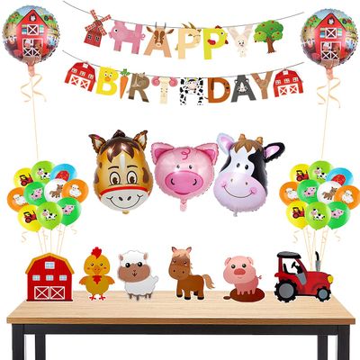 36 Pcs Farm Themed Party Supplies - Animals Centerpieces, Birthday Banner, Foil Latex Balloons, Indoor and Outdoor 3D Table Decoration