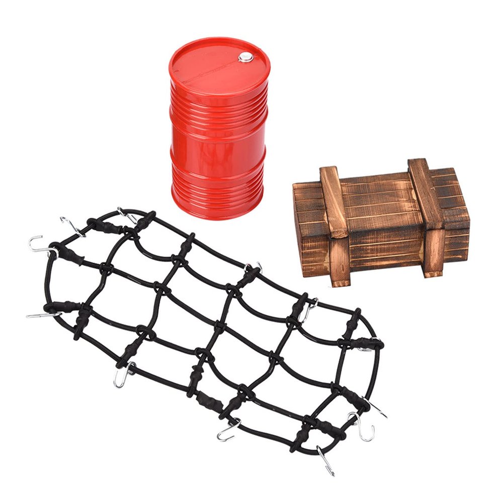 NDNCZDHC RC Car Simulation Decoration Accessories, Luggage Net Crawler Box Decorative Oil Drum Set fit for 1/10 Scale RC Crawler Car
