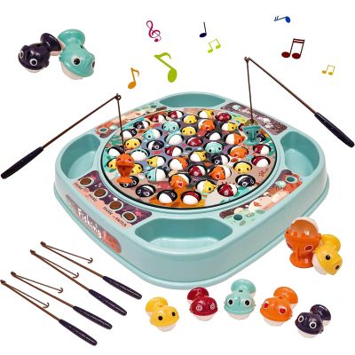 Fishing Game for Kids Magnetic Fishing Set for Toddlers with 45 Fish and 4 Poles Rotating Fish Board with Music Educational Fine Motor Skill Activity for Boys and Girls 3 Years+