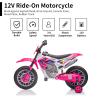 AOKOY 12 Volt Girls Electric Motorcycle with Training Wheels Kids Dirt Bike Battery Powered Ride On Toy Rechargeable Motorbike with 2 Speeds Music Player Shock Absorber, Rose Pink view 3