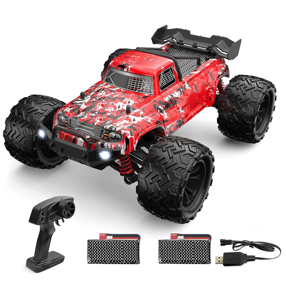 GoolRC 9500E RC Cars, 1:16 Scale Remote Control Car, 4WD 40KM/H High Speed RC Truck, 2.4GHz All Terrain Off Road Climbing Car, Full Scale RC Car with 2 Batteries for Adults (Red)