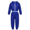 ACSUSS Kids Girls Boys Shiny Sequins Jacket Pants Jazz Hip Hop Street Dance Outfit Performance Dancewear Blue 4-5 Years view 2