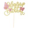 Gyufise 1Pcs Butterfly Cake Toppers Glitter Happy Birthday 3D Cupcake Toppers Cake Decorations for Wedding Baby Shower Kids Party Supplies Gold Pink view 3
