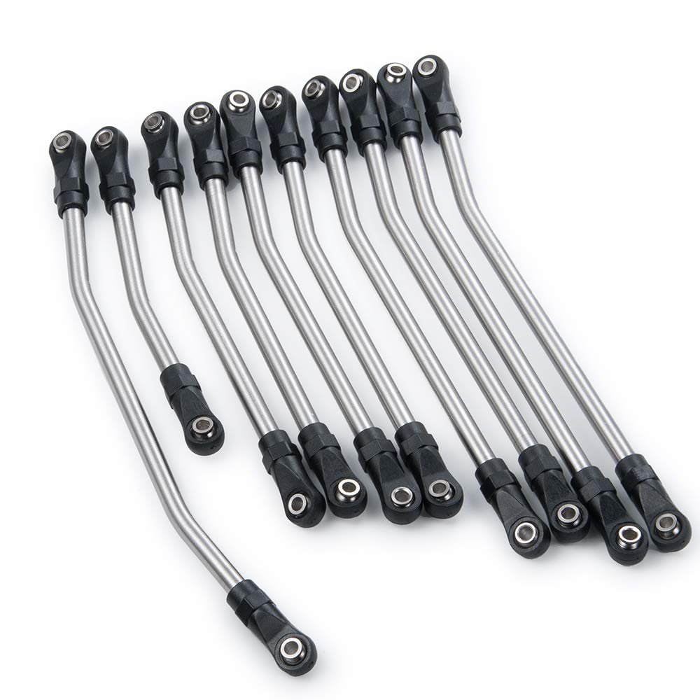 SWX 10pcs Stainless Steel Steering Pull Rod 324mm Link Linkage for 1/10 RC SCX10 Upgrades Crawler RC Car
