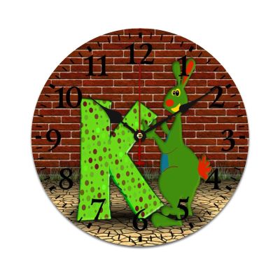 HighonHi Educational Letter K Cartoon Anime Wood Clock Kid Educational Baby Boy Girl Funny Cartoon Animals Desk Clock Quartz Non Ticking Home Office School Arabic Numbers 10 Inch Round