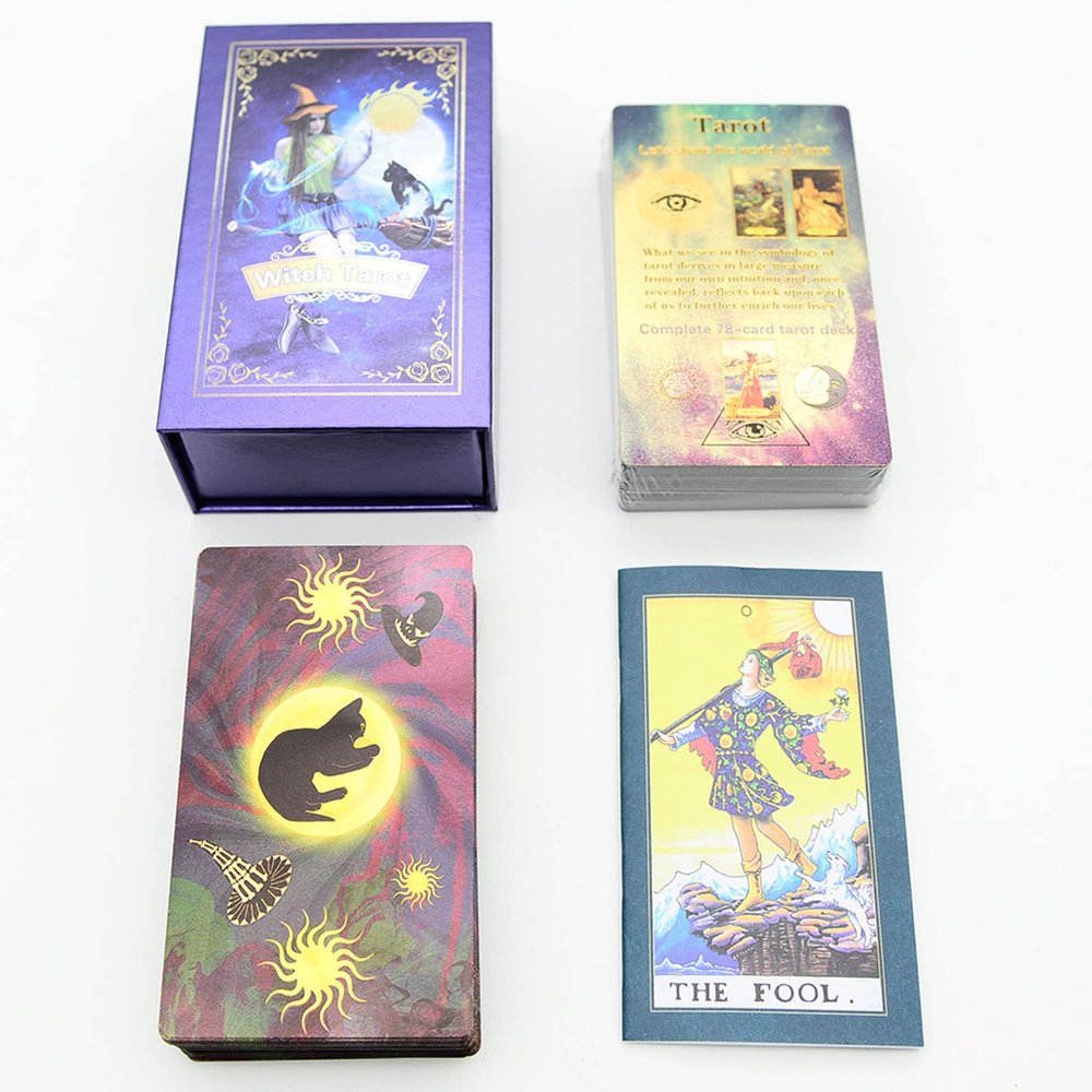 Jayiaine Tarot Cards with Instructions, 78 for Beginners,PVC, Waterproof, Anti-Wrinkle, Luxury Gold Foil, Waite Tarot Cards, Gold Foil Tarot with Exquisite Box,B