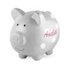 Custom Ceramic Piggy Banks for Kids | Perfect Sized Cute Coin Saving Pot with Rubber Holders | Personalized Name Pig Money Box for Girls and Boys - Grey view 1