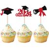 24 PCS Class of 2024 Graduation Cupcake Toppers Glitter Diploma 2024 Graduation Cap Cupcake Picks for 2024 Graduation Theme Party Cake Decorations Supplies Black Red view 1
