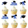 24 PCS 2024 Graduation Theme Cupcake Toppers Glitter Diploma Graduation Cap Class of 2024 Cupcake Picks for 2024 Graduation Theme Party Cake Decorations Supplies Blue view 1
