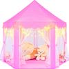 KIXINWA Pink Princess Tent for Girls With LED Small Star Lights, Castle Playhouse for Children Toddlers Indoor Outdoor Games, 5553 Inches view 1