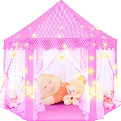 KIXINWA Pink Princess Tent for Girls, Kids Play Tent with LED Large Star Lights, Castle Playhouse Tent for Children Toddlers Indoor Outdoor Games, 5553 Inches