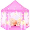 KIXINWA Pink Princess Tent for Girls, Kids Play Tent with LED Large Star Lights, Castle Playhouse Tent for Children Toddlers Indoor Outdoor Games, 5553 Inches view 1