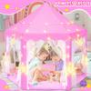 KIXINWA Pink Princess Tent for Girls, Kids Play Tent with LED Large Star Lights, Castle Playhouse Tent for Children Toddlers Indoor Outdoor Games, 5553 Inches view 2