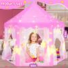 KIXINWA Pink Princess Tent for Girls, Kids Play Tent with LED Large Star Lights, Castle Playhouse Tent for Children Toddlers Indoor Outdoor Games, 5553 Inches view 3