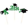24 PCS 2024 Graduation Cupcake Toppers Glitter Class of 2024 Cupcake Picks Diploma Graduation Cap Cake Decorations for 2024 Graduation Theme Party Supplies Green view 3