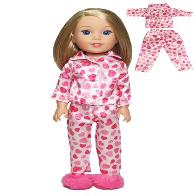 American Fashion World Pink Heart Pajamas for 14-Inch Dolls | Premium Quality & Trendy Design | Dolls Clothes | Outfit Fashions for Dolls for Popular Brands