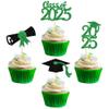 36 PCS Class of 2025 Graduation Cupcake Toppers - Glitter Diploma and Cap Picks for Theme Party Cake Decorations Supplies - Green view 1