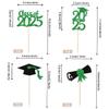 36 PCS Class of 2025 Graduation Cupcake Toppers - Glitter Diploma and Cap Picks for Theme Party Cake Decorations Supplies - Green view 2
