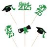 36 PCS Class of 2025 Graduation Cupcake Toppers - Glitter Diploma and Cap Picks for Theme Party Cake Decorations Supplies - Green view 3