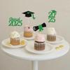 36 PCS Class of 2025 Graduation Cupcake Toppers - Glitter Diploma and Cap Picks for Theme Party Cake Decorations Supplies - Green view 4
