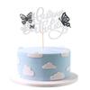 1Pcs Glitter Happy Birthday 3D Black Butterfly Cupcake Toppers for Wedding Baby Shower Kids Party Supplies Silver view 1