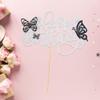 1Pcs Glitter Happy Birthday 3D Black Butterfly Cupcake Toppers for Wedding Baby Shower Kids Party Supplies Silver view 4