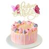 1Pcs Butterfly Cake Toppers With Glitter Happy Birthday Cake Topper Rose Red 3D Butterfly Cupcake Toppers for Wedding Anniversary Baby Shower kids Birthday Party Cake Decorations Gold view 1