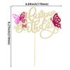 1Pcs Butterfly Cake Toppers With Glitter Happy Birthday Cake Topper Rose Red 3D Butterfly Cupcake Toppers for Wedding Anniversary Baby Shower kids Birthday Party Cake Decorations Gold view 2