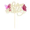 1Pcs Butterfly Cake Toppers With Glitter Happy Birthday Cake Topper Rose Red 3D Butterfly Cupcake Toppers for Wedding Anniversary Baby Shower kids Birthday Party Cake Decorations Gold view 3