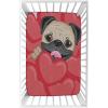 Decorative Crib Sheet,Pug Microfiber Silky Soft Toddler Mattress Sheet Fitted,28"x 52"x 8", Love Valentines Inspired Dog Drawing Print Baby Sheet, for Baby or Toddler Bed Nursery, Red Black Pale Brown view 2