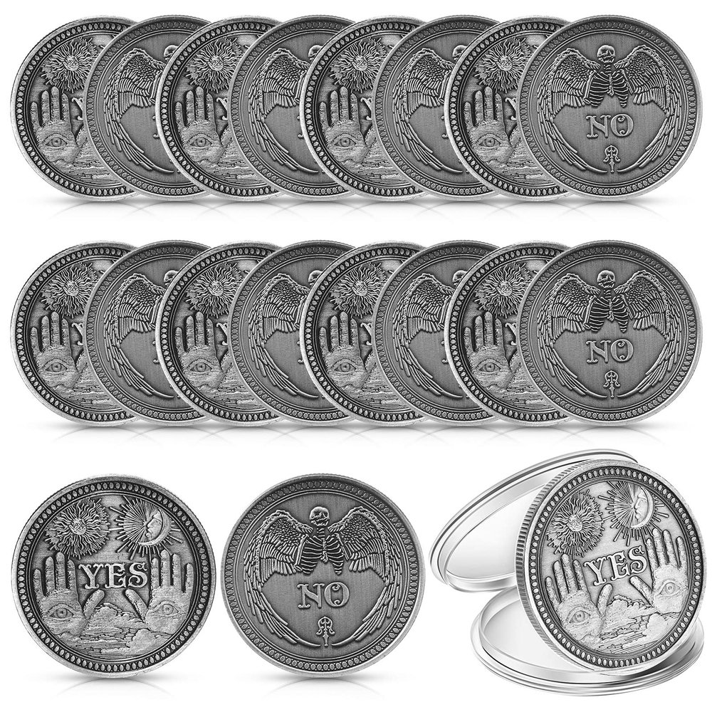 Sureio 20 Pcs Yes No Challenge Coin Decision Maker Lucky Coin Kindness Coins Medallion Souvenir Divination Flip Metal Coins Holiday School Office Gift Party Game Supplies (Silver)