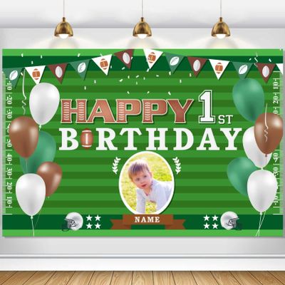 Custom Football Theme Birthday Banner - Personalized Happy 1st Birthday Decoration with Fabric Material