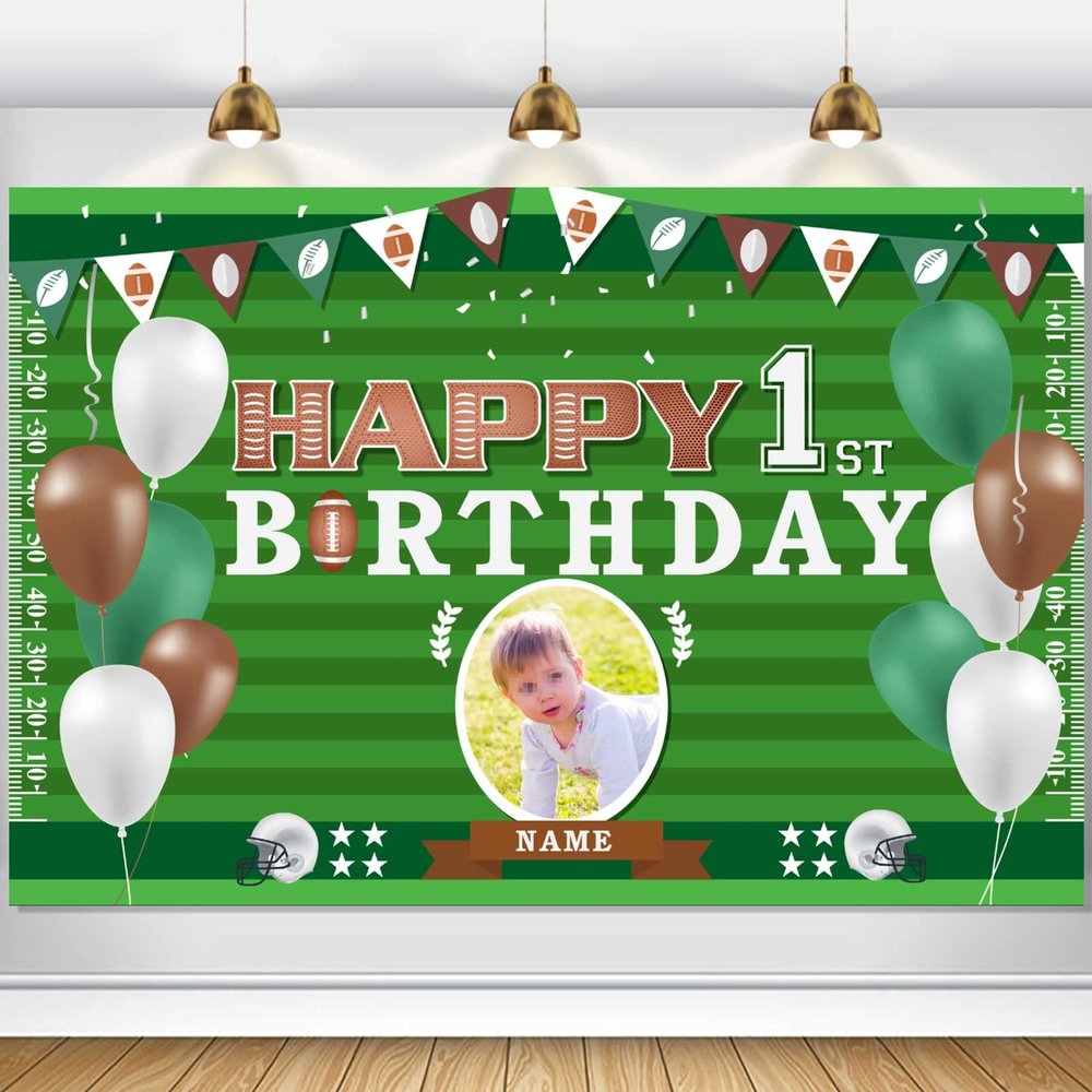 Custom Football Theme Birthday Banner - Personalized Happy 1st Birthday Decoration with Fabric Material