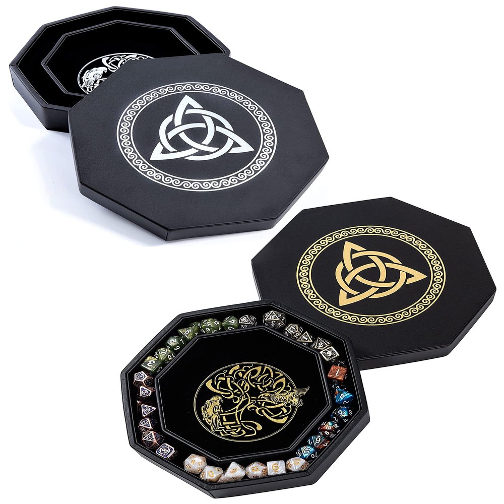 Gold Celtic Knot Dice Tray + Silver Celtic Knot Dice Tray